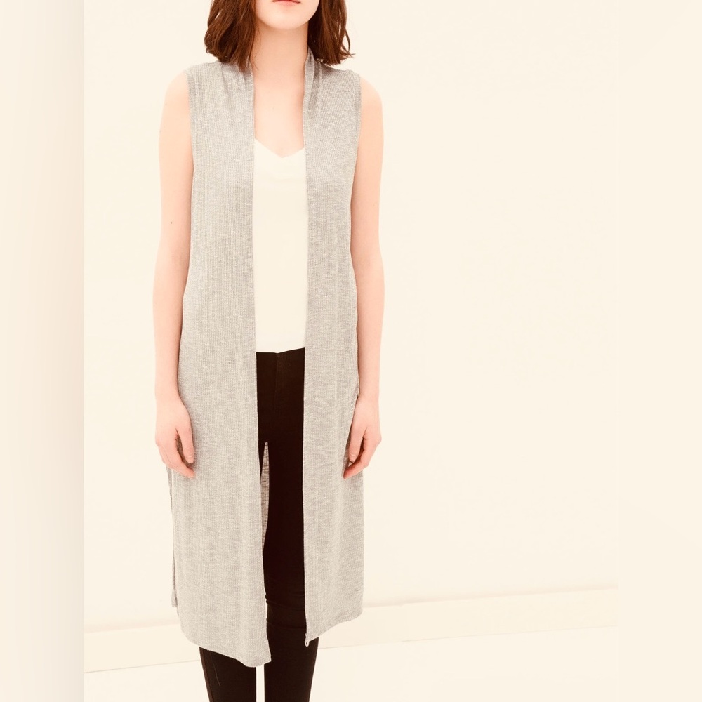 Camber & Grace Heathered Cream Open Front Long Sweater Vest Cardigan Size S